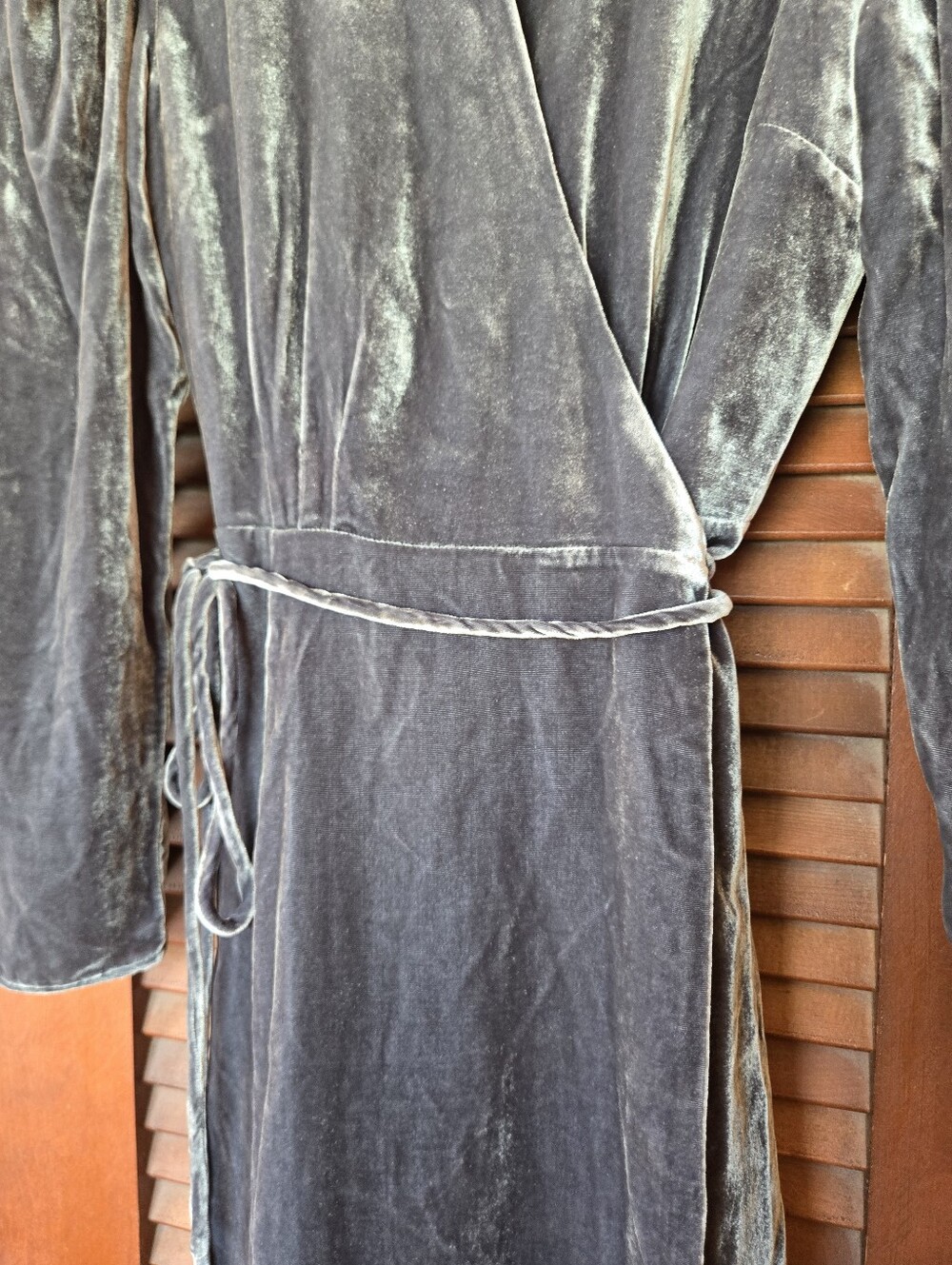 Reformation Ottessa Velvet Mini Wrap Dress, Color Slate, Size M Petite - Picture 4 of 13